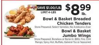 ShopRite Bowl & Basket Breaded Chicken Tenders / Bowl & Basket Jumbo Wings offer