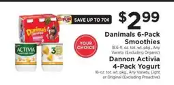 ShopRite Danimals 6-Pack Smoothies / Dannon Activia 4-Pack Yogurt offer