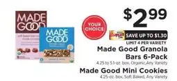 ShopRite Made Good Granola Bars 6-Pack / Made Good Mini Cookies offer