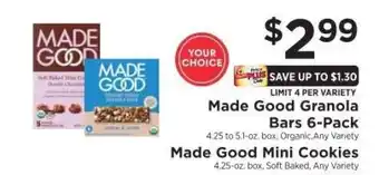 ShopRite Made Good Granola Bars 6-Pack / Made Good Mini Cookies offer