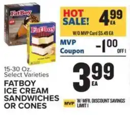Food Lion Fatboy ice cream sandwiches or cones offer
