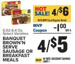 Food Lion Banquet brown'n serve sausage or breakfast meals offer