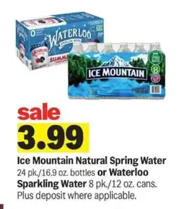 Meijer Ice Mountain Natural Spring Water or Waterloo Sparkling Water offer