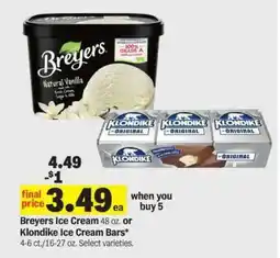 Meijer Breyers Ice Cream or Klondike Ice Cream Bars offer