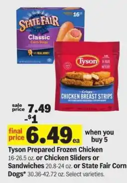 Meijer Tyson Prepared Frozen Chicken or State Fair Corn Dogs offer