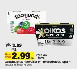 Meijer Dannon Light & Fit or Oikos or Too Good Greek Yogurt offer