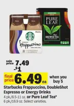 Meijer Starbucks Frappuccino, DoubleShot Espresso or Energy Drinks or Pure Leaf Tea offer