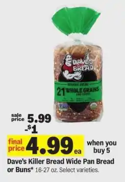 Meijer Dave's Killer Bread Wide Pan Bread or Buns offer