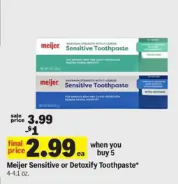 Meijer Meijer Sensitive or Detoxify Toothpaste offer