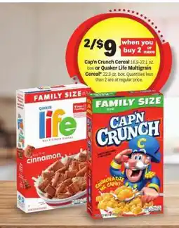 Meijer Cap’n Crunch Cereal or Quaker Life Multigrain Cereal offer