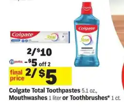 Meijer Colgate Total Toothpastes, Mouthwashes, or Toothbrushes offer