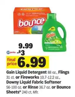 Meijer Gain Liquid Detergent or Bounce Sheets offer