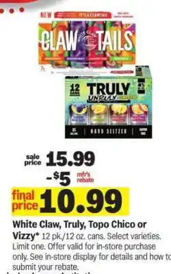 Meijer White Claw, Truly, Topo Chico or Vizzy offer