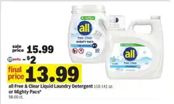 Meijer all Free & Clear Liquid Laundry Detergent or Mighty Pacs offer