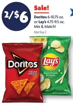 Family Dollar Doritos 6-10.75 oz. or Lay's 4.75-9.5 oz offer