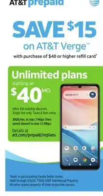 Family Dollar AT&T Verge Refill Card offer
