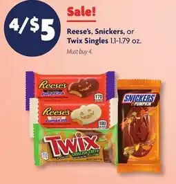 Family Dollar Reese's, Snickers, or Twix Singles offer