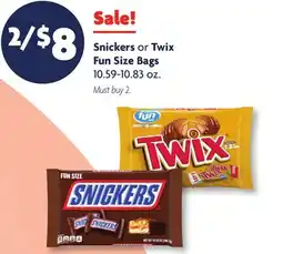 Family Dollar Snickers or Twix Fun Size Bags offer