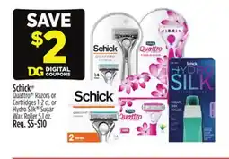 Dollar General Schick Quattro Razors or Cartridges 1-2 ct. or Hydro Silk Sugar Wax Roller 5.1 oz offer
