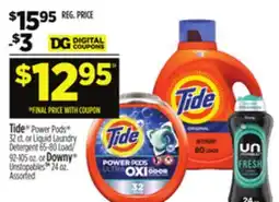 Dollar General Tide Power Pods 32 ct. or Liquid Laundry Detergent 65-80 Load/92-105 oz. or Downy Unstopables 24 oz offer