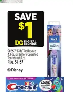 Dollar General Kids' Toothpaste or Battery Operated Toothbrush offer