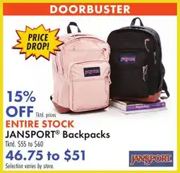 Boscov's ENTIRE STOCK JANSPORT Backpacks offer