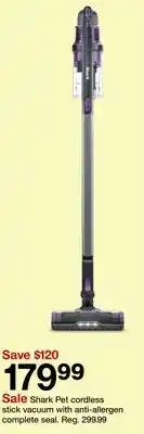Target Shark Pet cordless stick vacuum with anti-allergen complete seal offer