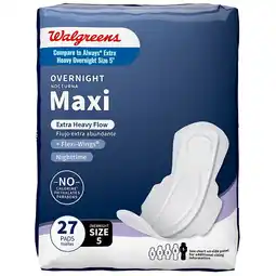 Walgreens Maxi Pads, Extra Heavy Overnight, With Flexi-Wings Unscented, Size 5 (ct 27) offer