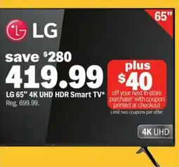Meijer LG 65" 4K UHD HDR Smart TV offer
