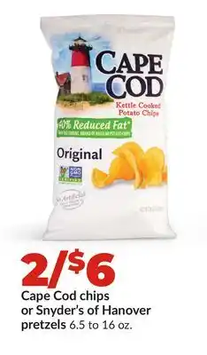 Hy-Vee Cape Cod chips or Snyder's of Hanover pretzels offer