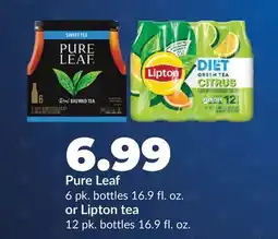 Hy-Vee Pure Leaf 6 pk. bottles 16.9 fl. oz. or Lipton tea 12 pk. bottles 16.9 fl. oz offer