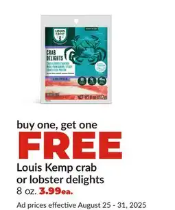 Hy-Vee Louis Kemp crab or lobster delights offer
