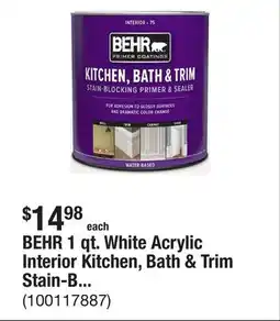 The Home Depot BEHR 1 qt. White Acrylic Interior Kitchen, Bath & Trim Stain-Blocking Primer and Sealer offer