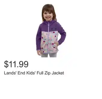Costco Lands' End Kids' Full Zip Jacket offer