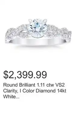 Costco Round Brilliant 1.11 ctw VS2 Clarity, I Color Diamond 14kt White Gold Ring offer
