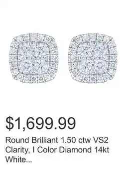Costco Round Brilliant 1.50 ctw VS2 Clarity, I Color Diamond 14kt White Gold Stud Earrings offer