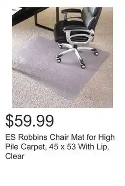 Costco ES Robbins Chair Mat for High Pile Carpet, 45 x 53 With Lip, Clear offer