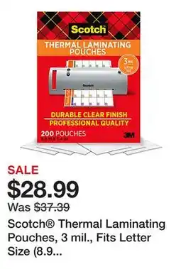 Office Depot Scotch Thermal Laminating Pouches, 3 mil., Fits Letter Size (8.9 in. × 11.4 in.) Paper, 200-PK offer