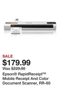 Office Depot Epson RapidReceipt Mobile Receipt And Color Document Scanner, RR-60 offer