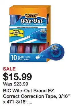Office Depot BIC Wite-Out Brand EZ Correct Correction Tape, 3/16 x 471-3/16, White, Pack Of 10 Cartridges offer