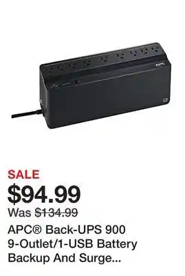 Office Depot APC Back-UPS 900 9-Outlet/1-USB Battery Backup And Surge Protector, BVN900M1, Black offer