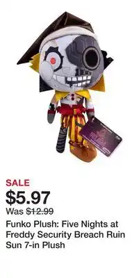 Game Stop Funko Plush: Five Nights at Freddy Security Breach Ruin Sun 7-in Plush offer