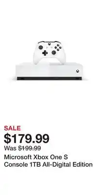 Game Stop Microsoft Xbox One S Console 1TB All-Digital Edition offer