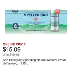 Costco San Pellegrino Sparkling Natural Mineral Water, Unflavored, 11.15 fl oz, 24-count offer