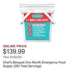 Costco Chef's Banquet One Month Emergency Food Supply (380 Total Servings) offer