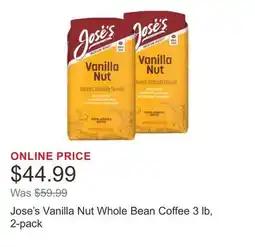 Costco Jose's Vanilla Nut Whole Bean Coffee 3 lb, 2-pack offer