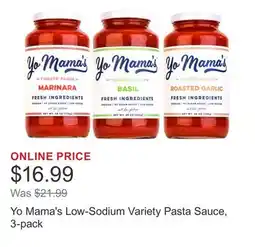 Costco Yo Mama's Low-Sodium Variety Pasta Sauce, 3-pack offer