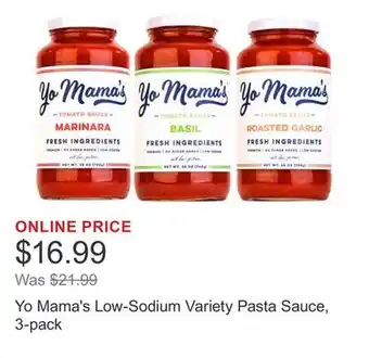 Costco Yo Mama's Low-Sodium Variety Pasta Sauce, 3-pack offer