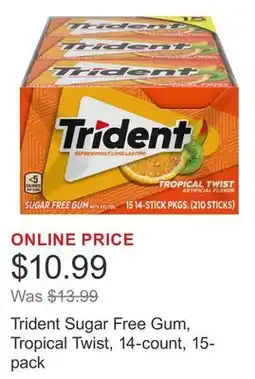 Costco Trident Sugar Free Gum, Tropical Twist, 14-count, 15-pack offer