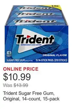 Costco Trident Sugar Free Gum, Original, 14-count, 15-pack offer
